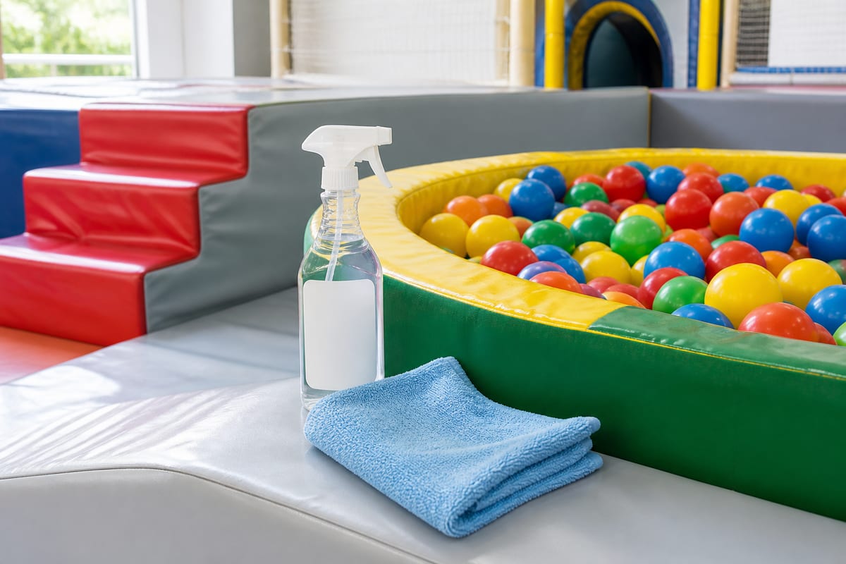 Imagem temática sobre higienização de brinquedos para festa infantil